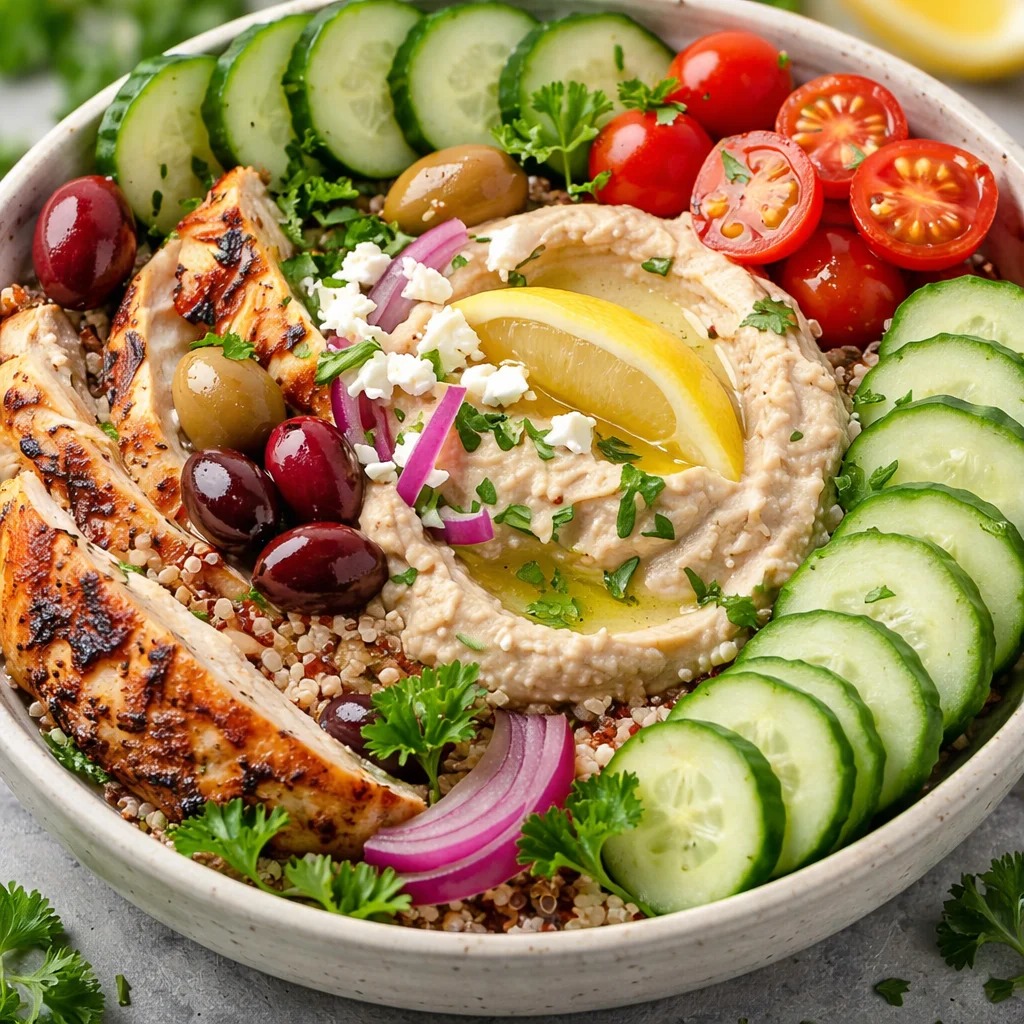 Delicious anti-inflammatory chicken bowl with turmeric and fresh ingredients