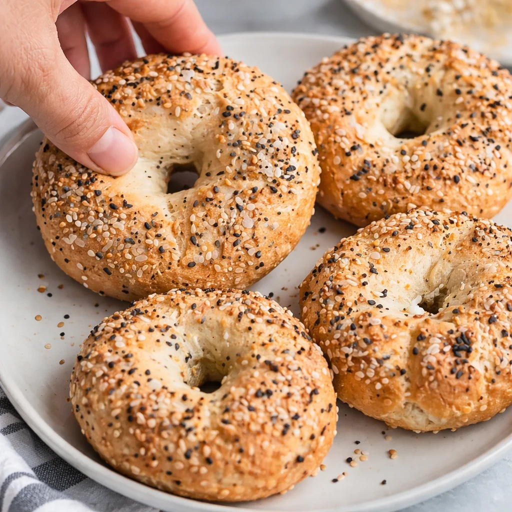 Healthy Greek Yogurt Bagels made with 5 ingredients, high in protein, easy recipe.