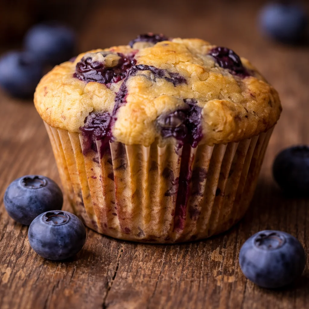 Healthy Greek Yogurt Blueberry Protein Muffins on a plate, fresh and delicious.
