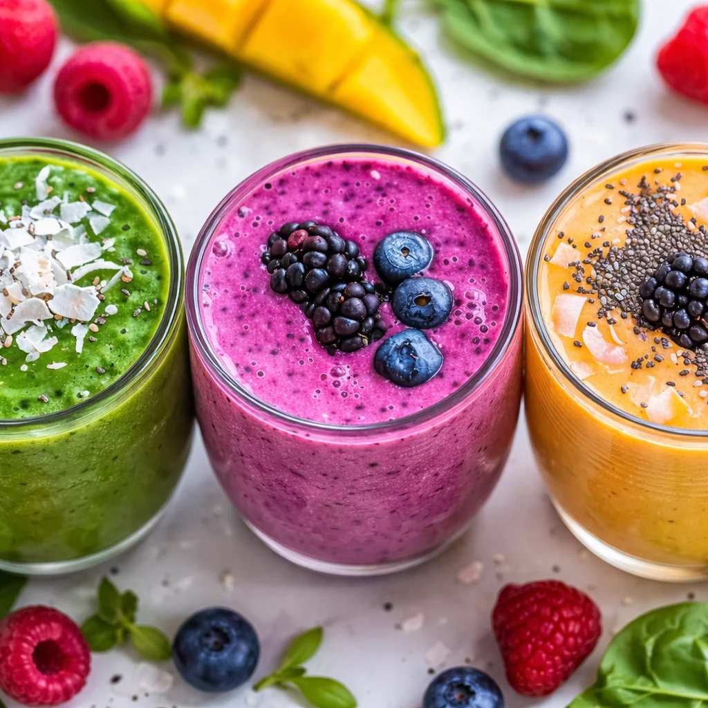 A vibrant gut friendly smoothie made with fresh fruits and vegetables