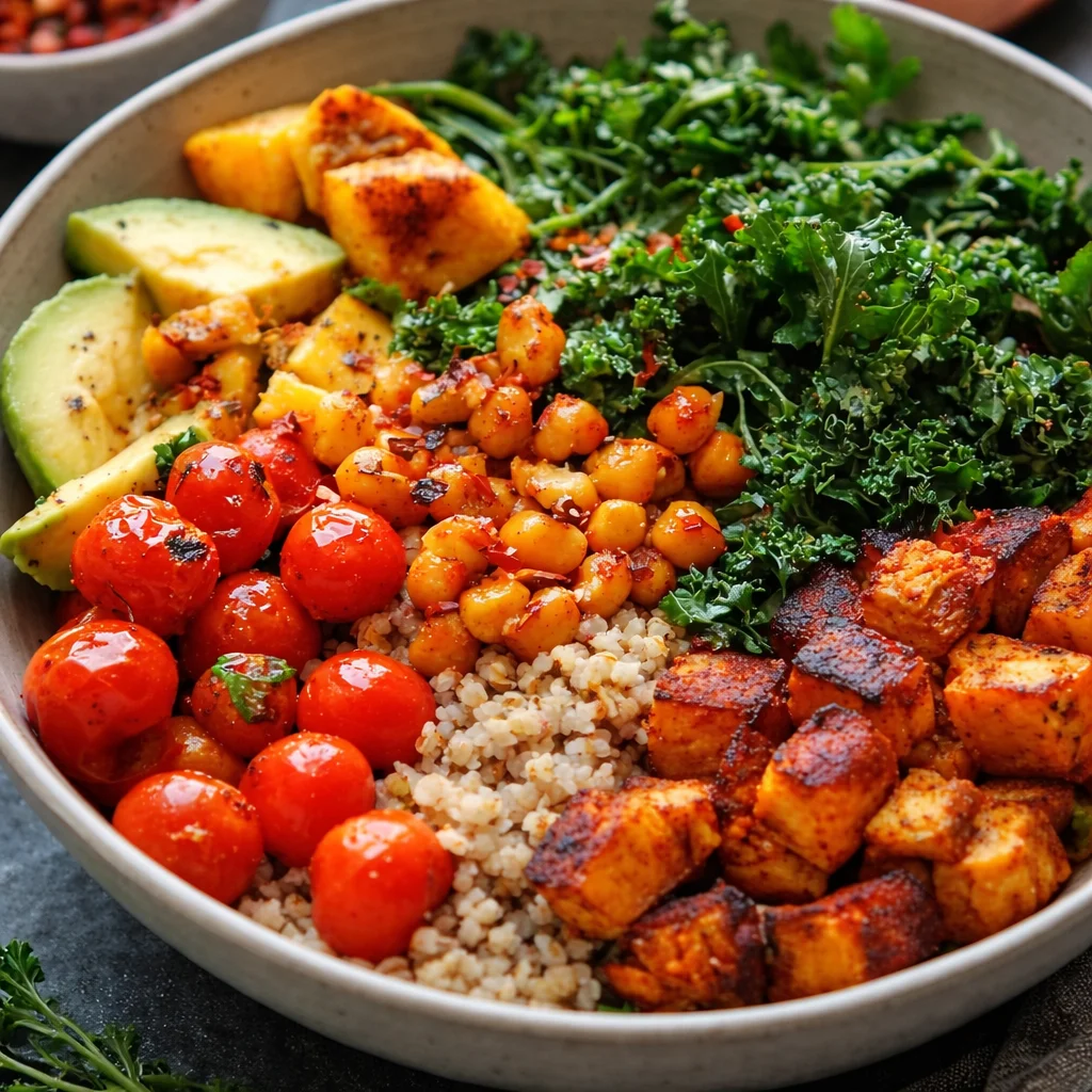 Anti-Inflammatory Harvest Glow Bowl with roasted veggies and tahini yogurt sauce