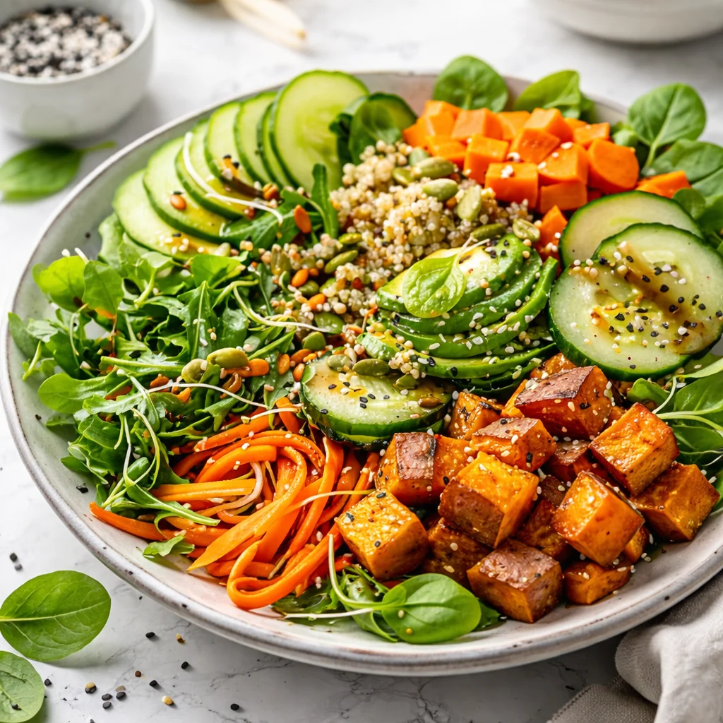 10-gut-friendly-salad-recipes-for-better-digestion-2026-03-21-180414 Delicious gut friendly salad with fresh vegetables and probiotic ingredients for health.