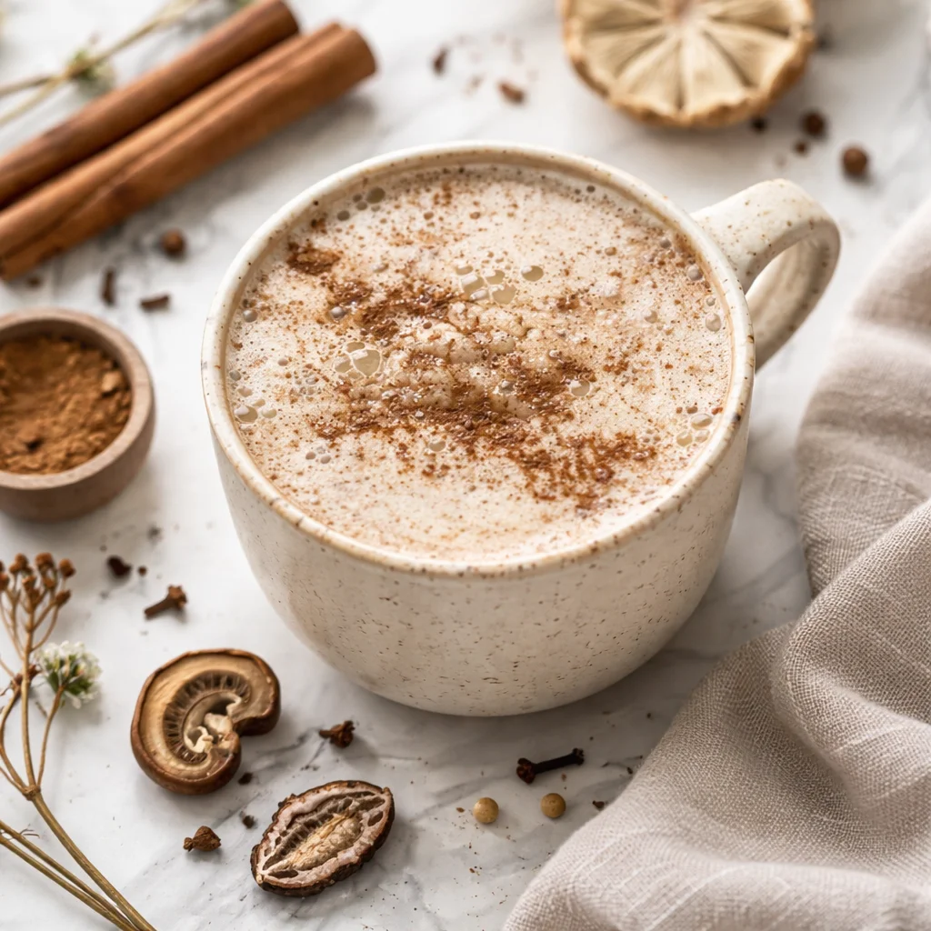 Cortisol-friendly coffee alternatives in a warm cup of chicory and matcha drinks.