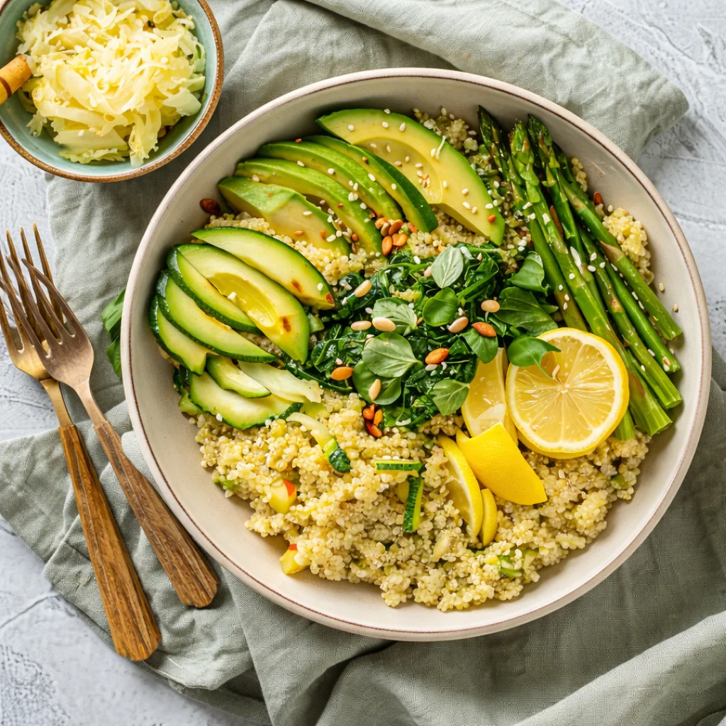 A vibrant bowl of oatmeal topped with berries and chia seeds, ideal for anti-bloating.