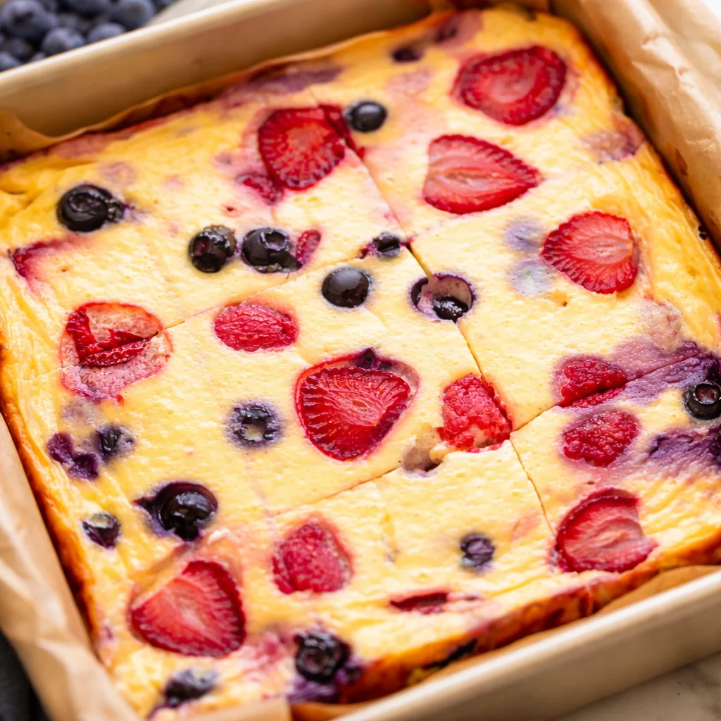 Delicious baked yogurt with berries and creamy texture for a healthy breakfast option.