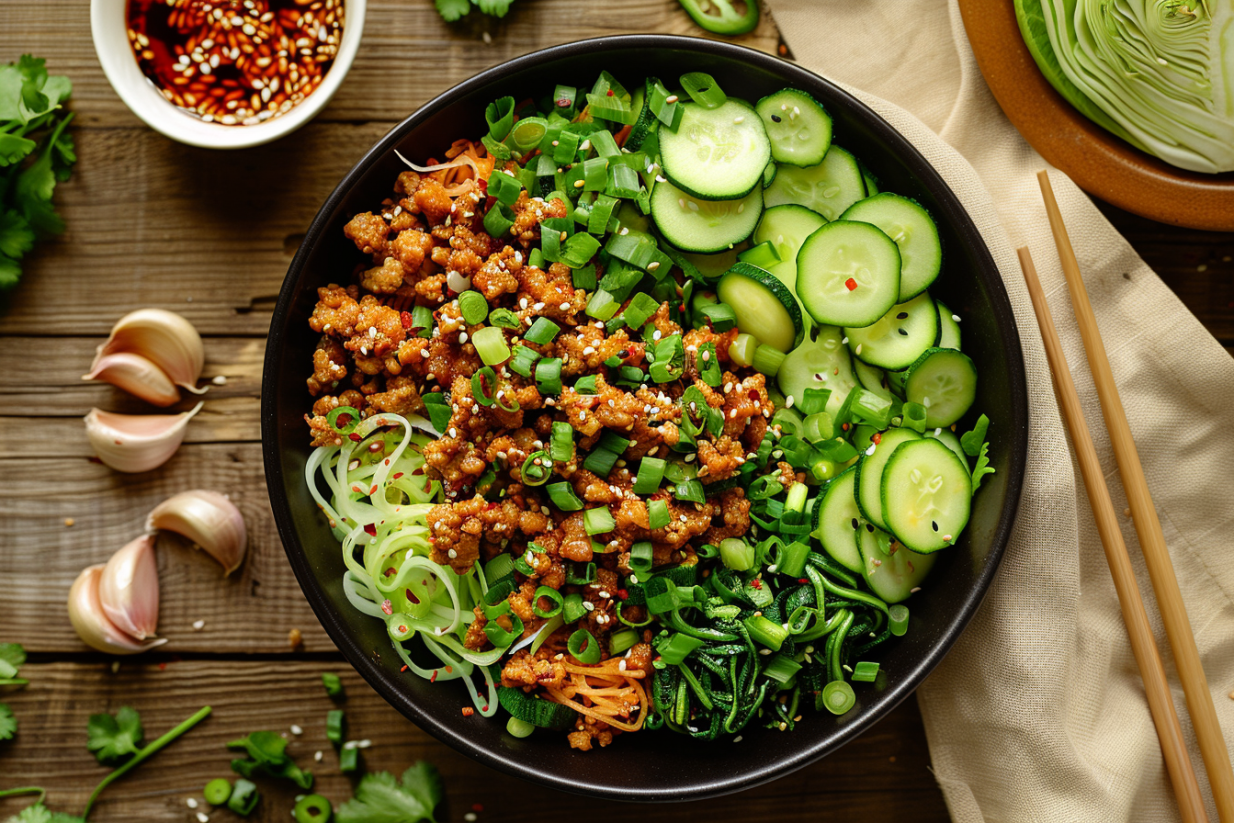 egg roll in a bowl with cabbage and ground pork