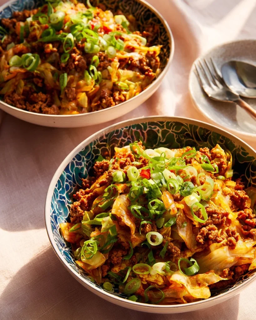 Delicious Paleo Egg Roll Bowl with fresh vegetables and savory pork