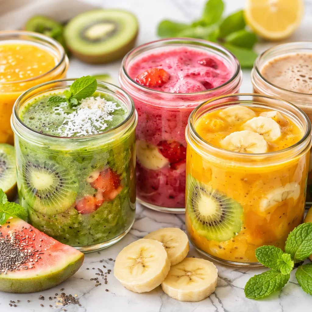 Healthy anti bloating smoothie filled with spinach, banana, and ginger to relieve bloating.