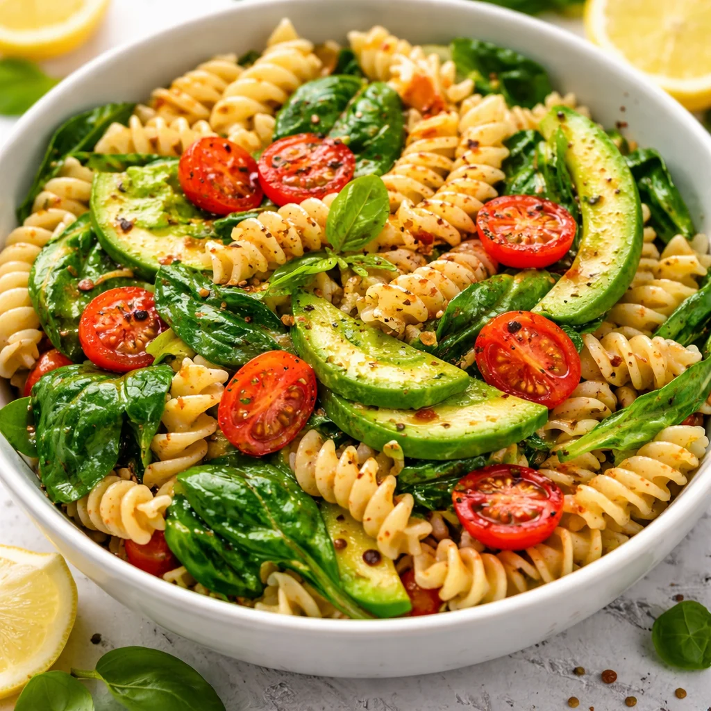 Healthy anti-inflammatory pasta dish with fresh summer ingredients.