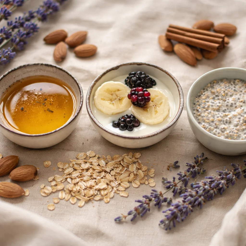 A comforting bowl of overnight oats with fruits and nuts for gut health.